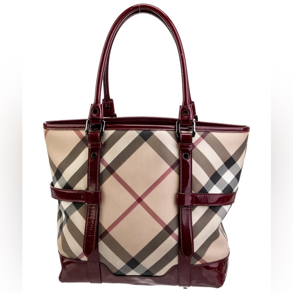 BURBERRY Patent Trimmed Nova Check Tote Bag